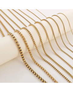 Plain Solid Color Square Pearl Chain Titanium Steel Plating Necklace Colorza CA07825368
