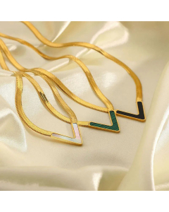 Elegant Letter V Choker Titanium Steel Enamel Necklace Colorza