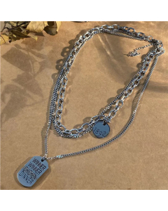 Hip-Hop Letter Square Tag Titanium Steel Polishing Layered Necklaces