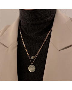 Casuale Layered Round Pendent Titanium Steel Polishing Necklaces