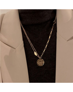 Casuale Layered Round Pendent Titanium Steel Polishing Necklaces
