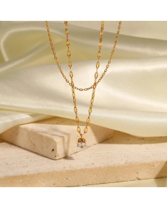 Minimalism Double Layered Inlay Rhinestones Titanium Steel Necklace Colorza 