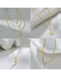 Detachable Round Star Pearl Pendant Stainless Steel Layered Necklace Colorza