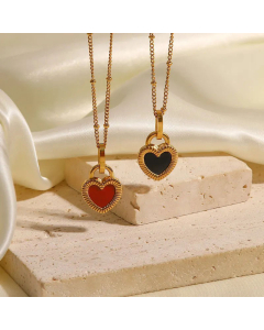 Retro Enamel Heart Shape Pendant Titanium Steel Plating Necklace