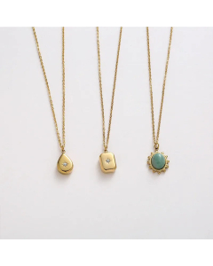 Minimalism Square Water Droplets Plating Inlay Rhinestones Pendant Stainless Steel Necklace Colorza