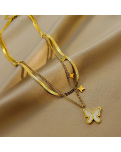 Fashion Layered Plating Shell Butterfly Titanium Steel Necklaces Colorza