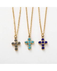 Inlay Rhinestones Cross Pendant Stainless Steel Titanium Steel Plating Necklace Colorza