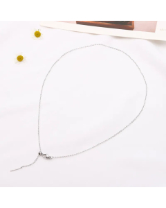 Plain Solid Color Cross Chain Titanium Steel Plating Bead Necklace Colorza -Steel Color-01