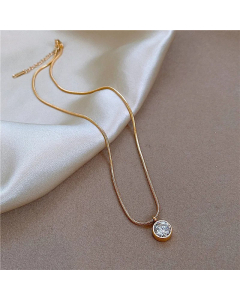 Classic Gemstone Pendent Titanium Steel Inlay Zircon Necklace Colorza