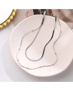 Minimalism Double Layer Beads Snake Chain Titanium Steel Plating Necklaces Colorza 