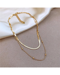 Minimalism Double Layer Beads Snake Chain Titanium Steel Plating Necklaces Colorza 