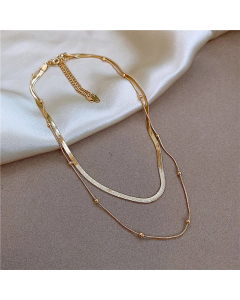 Minimalism Double Layer Beads Snake Chain Titanium Steel Plating Necklaces Colorza 
