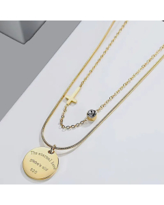 Daily Letter Round Pendant Cross Titanium Steel Plating Necklace Colorza CA07830005