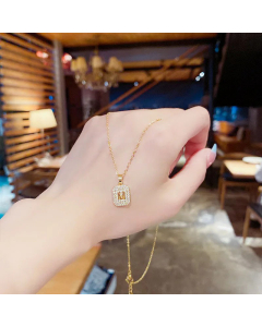 Minimalism Square Round Inlay Zircon Pendent Titanium Steel Necklace Colorza CA07830006
