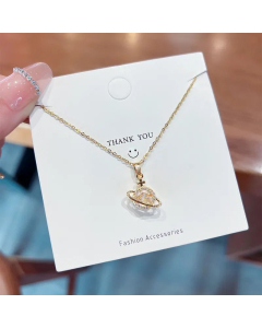 Elegant Heart Longevity Lock Bow Knot Pendent Zircon Inlaid Stainless Steel Necklace