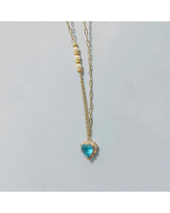 Elegant Heart Shape Inlay Zircon Pendant Titanium Steel Pearl Necklace Colorza CA07830008