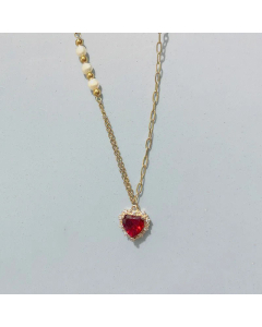 Elegant Heart Shape Inlay Zircon Pendant Titanium Steel Pearl Necklace Colorza CA07830008