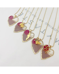 Novelty Animal Heart Shape Butterfly Stainless Steel Epoxy Pendant Necklace Colorza CA07830009