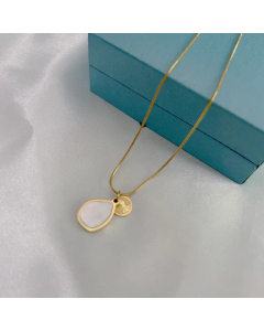 Plating Inlay Shell Square Water Droplets Flower Stainless Steel Pendant Titanium Steel Necklace CA07830011