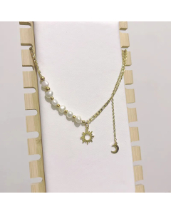 Hollow Out Sun Moon Plating Pendant Stainless Steel Titanium Steel Pearl Necklace Colorza CA07830012