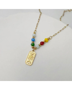 Devil's Eye Rectangle Stainless Steel Titanium Steel Beaded Plating Pendant Necklace CA07830014