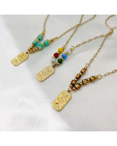 Devil's Eye Rectangle Stainless Steel Titanium Steel Beaded Plating Pendant Necklace CA07830014