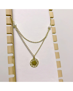 Minimalism Hollow Out Round Sun Stainless Steel Titanium Steel Pearl Platingt Pendant Necklace CA07830015