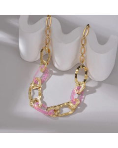 Novelty Round Patchwork Stainless Steel Arylic Plating Necklace Colorza CA07830017