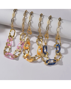 Novelty Round Patchwork Stainless Steel Arylic Plating Necklace Colorza CA07830017