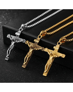 Hip-Hop Cross Pendant Stainless Steel Titanium Steel Plating Necklace Colorza CA07830019