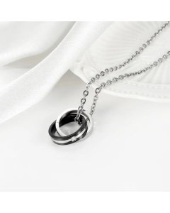 Classic Two Circle Interlocking Micro Inlay Zircon Pendent Titanium Necklace Colorza CA07830024