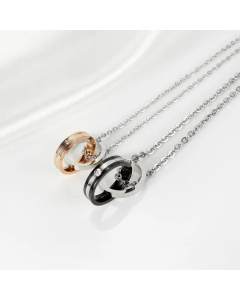 Classic Two Circle Interlocking Micro Inlay Zircon Pendent Titanium Necklace Colorza CA07830024
