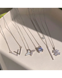 Elegant Bow Knot Bear Titanium Steel Inlay Zircon Pendant Necklace Colorza CA07830025
