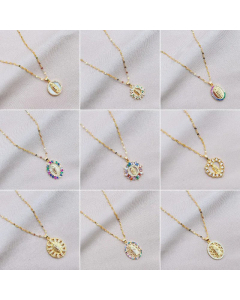 Religious Round Flower Human Inlay Zircon Pendent Stainless Steel Necklace Colorza CA07830026