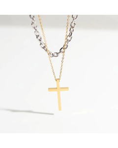 Minimalism Layered Cross Pendent Titanium Steel Plating Necklaces CA07830033