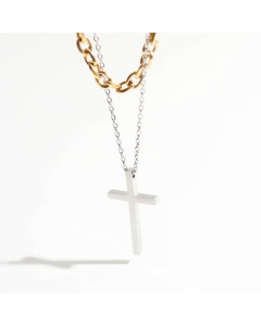 Minimalism Layered Cross Pendent Titanium Steel Plating Necklaces CA07830033