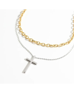 Minimalism Layered Cross Pendent Titanium Steel Plating Necklaces CA07830033