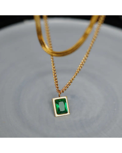 Minimalism Layered Square Inlay Artificial Crystal Titanium Steel Necklaces CA07830036