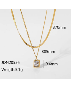 Minimalism Layered Square Inlay Artificial Crystal Titanium Steel Necklaces CA07830036
