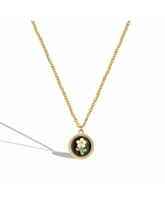 Pastoral Enamel Round Flower Titanium Steel Pendant Necklace CA07830037