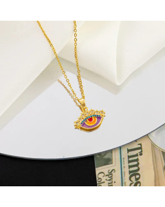 Enamel Devil's Eye Titanium Steel Plating Zircon Pendant Necklace CA07830040