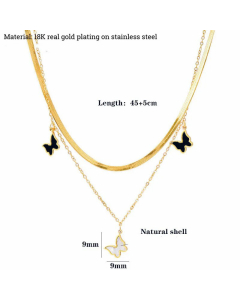 Sweet Inlay Shell Layered Heart Shape Butterfly Titanium Steel Necklaces CA07830047