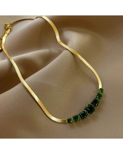 Elegant Plating Inlay Zircon Square Titanium Steel Necklace Colorza CA07830050