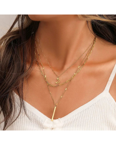 Texture Layered Plating Moon Stainless Steel Necklaces Colorza CA07830052