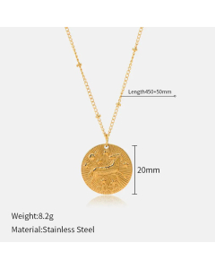Fashion Round Constellation Plating Pendant Stainless Steel Titanium Steel Necklace Colorza CA07830054
