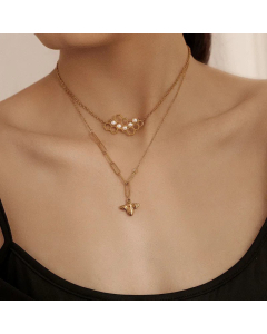 Cute Layered Bee Titanium Steel Plating Artificial Pearls Necklaces Colorza CA07830055
