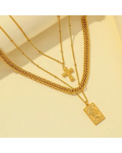 Layered Square Portrait Cross Pendent Stainless Steel Plating Necklaces Colorza CA07830056