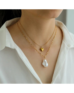 Fashion Layered Heart Shape Pearl Titanium Steel Necklaces Colorza CA07830057