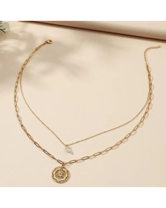Plating Rhinestones Layered Round Pendent Stainless Steel Necklaces Colorza CA07830059