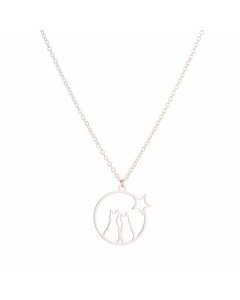 Cute Hollow Round Cat Pendant Stainless Steel Plating Necklace CA07830067